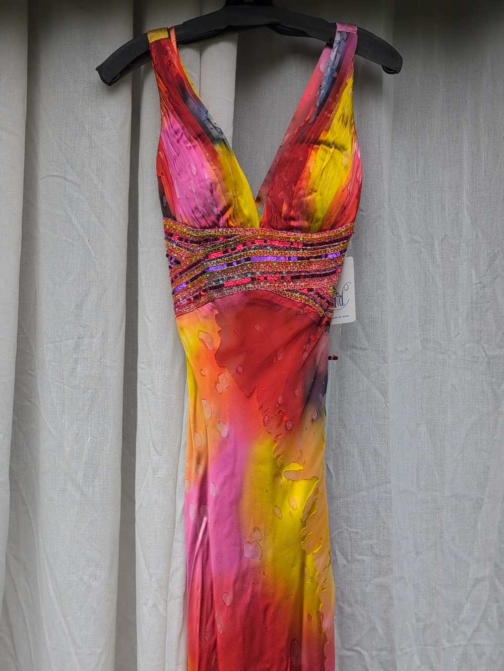 NWT - Size 0 - Beyond By Jovani - Beaded V-Neck Multicolor Evening Dress